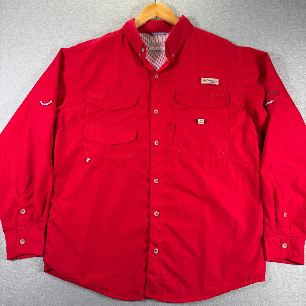 Columbia Bright Red Casual Button-Down Shirt